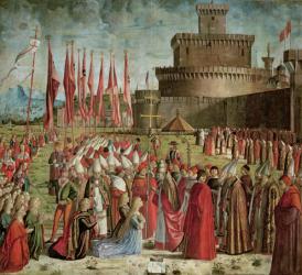 The Pilgrims Meet Pope Cyriac before the Walls of Rome, from the St. Ursula Cycle, 1498 (oil on canvas) | Obraz na stenu