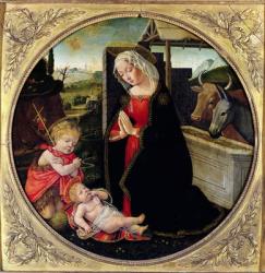 Madonna and Child with St. John the Baptist (oil on panel) | Obraz na stenu