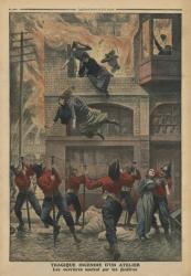 Tragic fire in a workshop at Newark, New Jersey, illustration from 'Le Petit Journal', supplement illustre, 11th December 1910 (colour litho) | Obraz na stenu