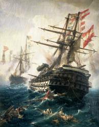 The Battle of Lissa, fought between the Austro-Hungarian Empire and Italy, in 1866 (oil on canvas) | Obraz na stenu