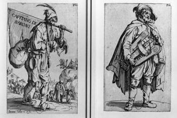 A Beggar and a Hurdy-Gurdy Player (engraving) (b/w photo) | Obraz na stenu