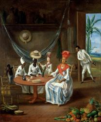 A Mulatto Woman with her White Daughter Visited by Negro Women in their House in Martinique, 1775 (oil on canvas) | Obraz na stenu