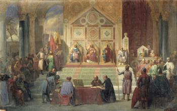 St. Louis (1214-70) King of France Receiving Robert Patriarch of Jerusalem, in Damietta in 1249, 1846 (oil on canvas) | Obraz na stenu