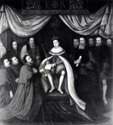 Edward VI (1537-53) Granting the Charter to Bridewell and Bethlehem Hospitals in 1553 (oil on canvas) (b&w photo) (see also 111677) | Obraz na stenu