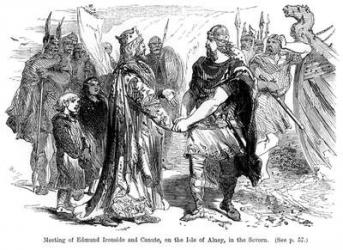Meeting of Edmund Ironside (981?-1016) and Canute (994?-1035) on the Isle of Alney in the Severn in 1016 (engraving) (b&w photo) | Obraz na stenu
