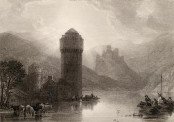 Tower of Niederlahnstein, engraved by E. Goodall, illustration from 'The Pilgrims of the Rhine' published 1840 (engraving) | Obraz na stenu