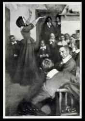 Anne Hutchinson Preaching in her House in Boston, 1637, illustration from 'Colonies and Nation' by Woodrow Wilson, pub. in Harper's Magazine, 1901 (litho) | Obraz na stenu