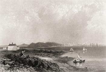 Boston Massachusetts USA in 1774, seen from Dorchester Heights. From a 19th century print engraved by Rogers after Beaulieu | Obraz na stenu