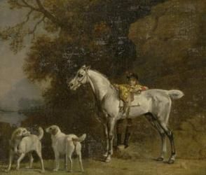 Huntsman with a Grey Hunter and Two Foxhounds: details from the Goodwood 'Hunting' picture, 1760-61 (oil on four pieces of paper conjoined on canvas) | Obraz na stenu