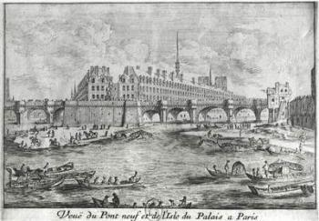 View of the Pont Neuf and the Isle du Palais, Paris (engraving) (b/w photo) | Obraz na stenu