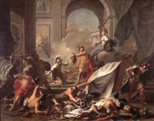 Perseus, under the protection of Minerva, turns Phineus to stone by brandishing the head of Medusa (oil on canvas) | Obraz na stenu