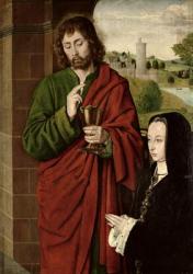 Anne of France (1462-1522) Lady of Beaujeu, Duchess of Bourbon, presented by St. John the Evangelist, right hand wing of a triptych, c.1492-93 (panel on panel) | Obraz na stenu