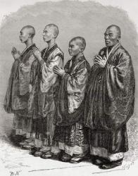 Japanese monks in prayer in the 19th century. | Obraz na stenu
