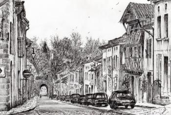 Sauveterre evening France, 2010, (ink on paper) | Obraz na stenu