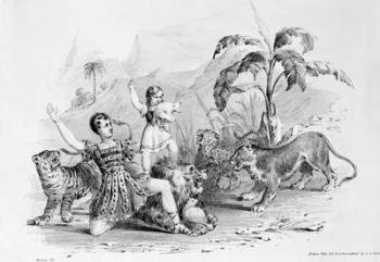 Isaac Van Amburgh taming a lion, 1838-9 (lithograph) | Obraz na stenu
