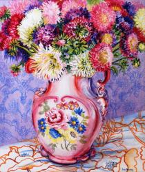 Asters in a Pink Floral Victorian Jug 2002( w/c on paper) | Obraz na stenu