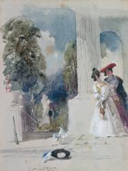 Two Ladies standing beside a Pillared Portico | Obraz na stenu