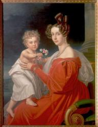Archduchess Sophia of Austria (1805-72) with her two year old son Franz Joseph (1830-1916) (later Emperor Francis Joseph I of Austria) (oil on canvas) | Obraz na stenu