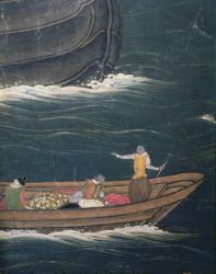 The Arrival of the Portuguese in Japan, detail of small ship with cargo, from a Namban Byobu screen, 1594-1618 (gouache on paper) | Obraz na stenu