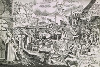 Martin Luther (1483-1546) writing on the church door at Wittenberg in 1517 (engraving) | Obraz na stenu