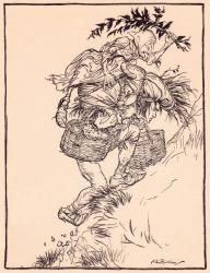 Groaning continually, he climbed the mountain. Illustration by Arthur Rackham from Grimm's Fairy Tale, The Goose Girl at the Well. | Obraz na stenu
