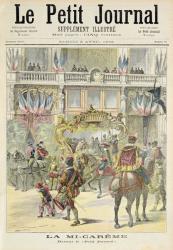 Title page depicting the mid-Lent parade in front of the Petit Journal offices, illustration from the illustrated supplement of Le Petit Journal, 2nd April, 1892 (colour litho) | Obraz na stenu