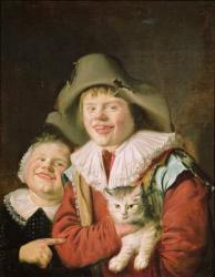 Children Playing with a Cat (oil on canvas) | Obraz na stenu