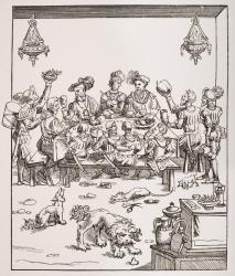 Issue de Table, after a woodcut in 'Banchetti Compisitioni di Vivende' by Christoforo di Messisburgo, published Ferrara, 1549, from 'Le Moyen Age et La Renaissance' by Paul Lacroix (1806-84) published 1847 (litho) | Obraz na stenu