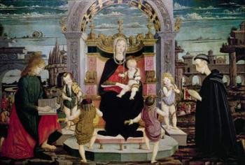 Virgin and Child Enthroned with St. John the Evangelist and the Blessed Giacomo Bertoni (oil on panel) | Obraz na stenu
