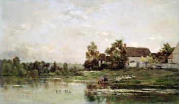 The Banks of the Seine at Portejoie, 1871 (oil on panel) | Obraz na stenu