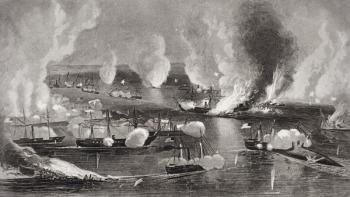 The capture of Forts Jackson amd St. Philip during the American Civil War, Louisiana 1862 (litho) | Obraz na stenu