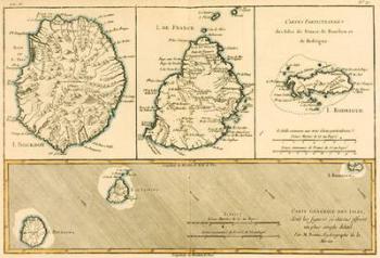 The Islands of Rodriguez, Isle de France and Bourbon, from 'Atlas de Toutes les Parties Connues du Globe Terrestre' by Guillaume Raynal (1713-96) published 1780 (coloured engraving) | Obraz na stenu