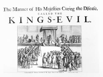 The Manner of his Majesty Curing the Disease Called the King's-Evil, engraved by Frederick Hendrick van Hove (c.1628-98) printed for Dorman Newman (engraving) (b/w photo) (also see 105392) | Obraz na stenu