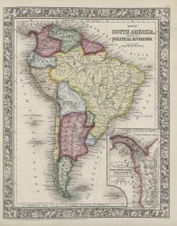 Map of South America showing its political divisions from Mitchell's new general atlas, 1863 (coloured engraving) | Obraz na stenu