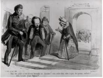 Dumas, Hugo et Balzac seeking their admission to the French Academy, illustration from 'La Mode', 23rd November 1839 (engraving) (b/w photo) | Obraz na stenu