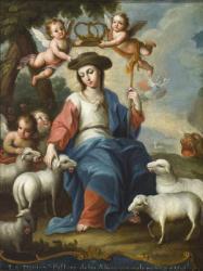 The Divine Shepherdess (La divina pastora), c.1760 (oil on copper, tortoiseshell and bone frame) | Obraz na stenu