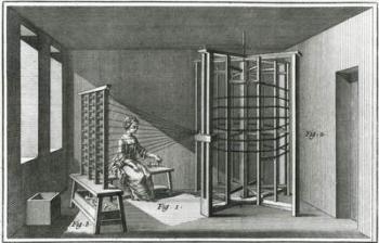 Warping silk threads, illustration from the Encylopedia of Denis Diderot (1713-84) 1751-72 (engraving) (b&w photo) | Obraz na stenu