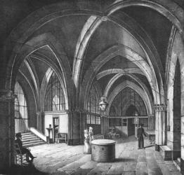 Interior view of the entrance room at the Conciergerie Prison, engraved by Alphonse Urruty (1800-70) c.1831 (litho) (b/w photo) | Obraz na stenu