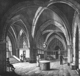 Interior view of the entrance room at the Conciergerie Prison, engraved by Alphonse Urruty (1800-70) c.1831 (litho) (b/w photo) | Obraz na stenu