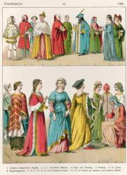 Italian Dress, c.1300, from 'Trachten der Voelker', 1864 (coloured lithograph) | Obraz na stenu