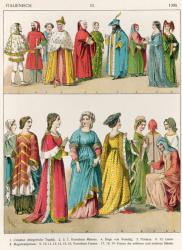 Italian Dress, c.1300, from 'Trachten der Voelker', 1864 (coloured lithograph) | Obraz na stenu