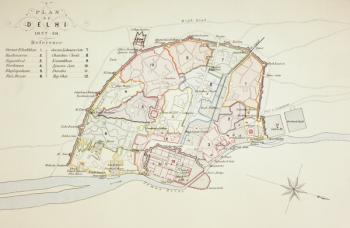 Plan of Delhi, 1883 (coloured engraving) | Obraz na stenu