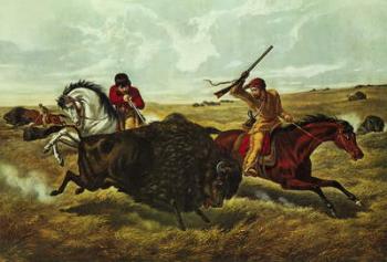 Life on the Prairie - the Buffalo Hunt, 1862 (colour litho) | Obraz na stenu