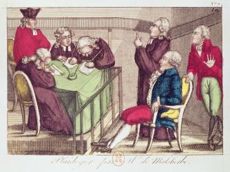 Defence Speech of Monsieur de Malesherbes (1721-94) 26th December 1792 during the trial of King Louis XVI (1754-93) (coloured engraving) | Obraz na stenu