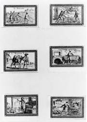 Six vignettes depicting bread making (engraving) (b/w photo) | Obraz na stenu