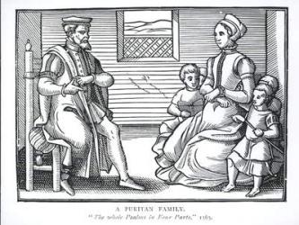 A Puritan Family, from 'The Whole Psalms in Four Parts', 1563 (woodcut) (b/w photo) | Obraz na stenu