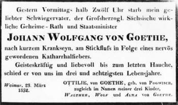 Johann Wolfgang von Goethe's Death Notice, 1832 (print) | Obraz na stenu