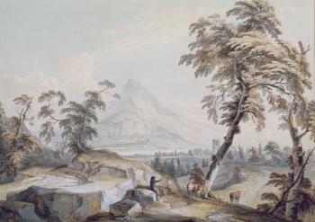 Italianate Landscape with Travellers, no.1 (w/c on paper) | Obraz na stenu