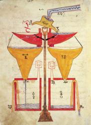 Water Balance, from 'Book of Knowledge of Ingenious Mechanical Devices' by Al-Djazari, 1206 (vellum) | Obraz na stenu