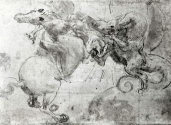 Battle between a Rider and a Dragon, c.1482 (stylus underdrawing, pen and brush on paper) | Obraz na stenu